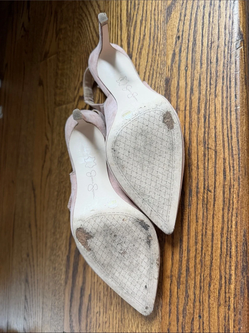 Jessica Simpson Blush Pink Suede Pointed-Toe Slingback Heels with Bow Sz 8.5